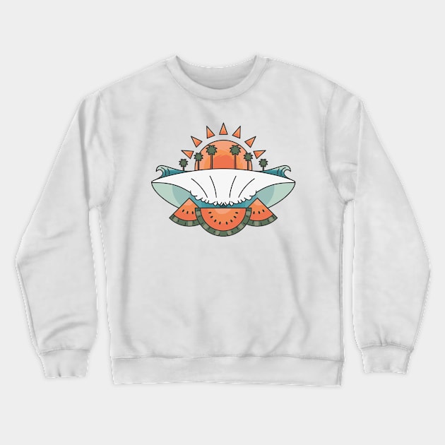 Wave and Watermelon Sunset Crewneck Sweatshirt by JDP Designs